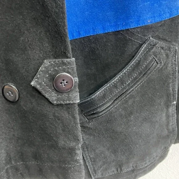 Vintage 80s 100% Leather Suede Parka Coat Tri Color Block Fully Lined Medium